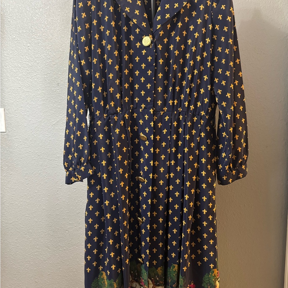 LESLIE FAY Dress Size 16 Vintage 80s French Equestrian Button Front Shirtdress